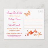 ピンク、オレンジ色の熱帯ビーチ日付はがきを保存 案内ポストカード (裏面)