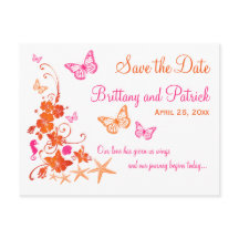 ピンク、オレンジ色の熱帯ビーチ日付はがきを保存