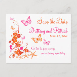 ピンク、オレンジ色の熱帯ビーチ日付はがきを保存 案内ポストカード