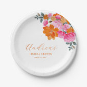 ピンク&オレンジ鮮やかサマーフローラブライダルシャワー ペーパープレート (正面)