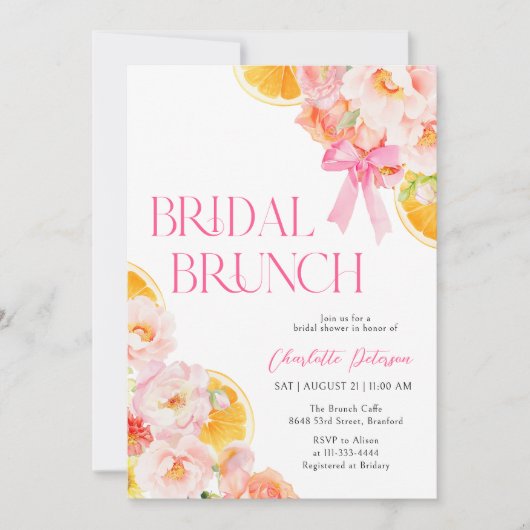 ピンク&オレンジ鮮やかフローラブライダルシャワー 招待状 (正面)