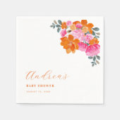 ピンク&オレンジ鮮やか夏フローラ赤ちゃんシャワー スタンダードカクテルナプキン (正面)