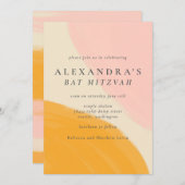 ピンク オレンジ アブストラクト ウォーターカラー バット ミッツヴァ 招待状 (正面/裏面)