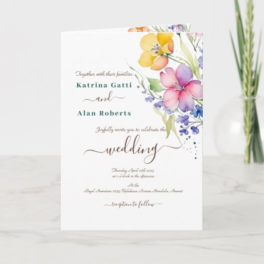 ピンク オレンジ イエロー ブルーム イエロー 折りたたみ 招待状 (正面)