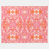 ピンク、オレンジ、クリームに渦巻き模様 フリースブランケット (正面(横))