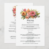 ピンク オレンジ グリーンのフラワーモチーフの結婚式 メニュー (正面/裏面)