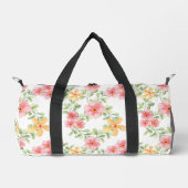 ピンク オレンジ グリーン 水彩画 野の花 ダッフルバッグ (正面)