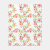 ピンク オレンジ グリーン 水彩画 野の花 フリースブランケット (正面)