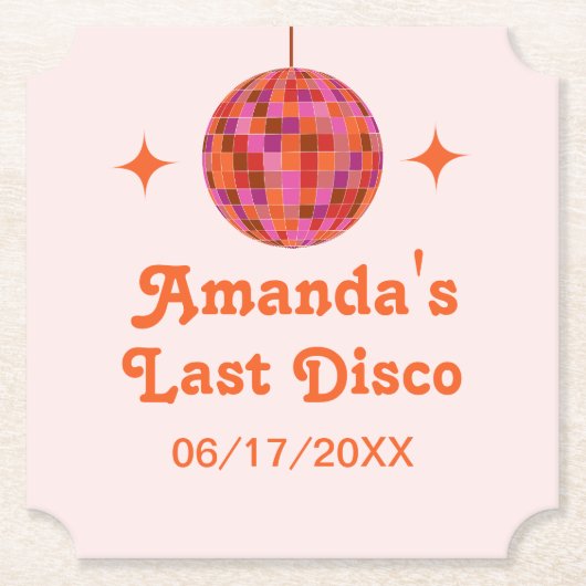 ピンク オレンジ グルーヴィー ラスト ディスコ ハッピーエンドパーティー ペーパーコースター (正面)