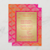 ピンク、オレンジ、ゴールドの疑似グリッターの出欠確認カードです。 出欠カード (正面/裏面)