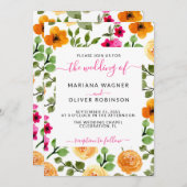 ピンク・オレンジ・サマー結婚フローラ 招待状 (正面/裏面)