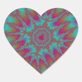 ピンク、オレンジ、ティール（緑がかった色）フラクタル誕生日 ハートシール