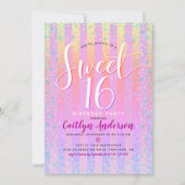 ピンク オレンジ パープル オンブレ ストライプ スイート16 バースデー 招待状 (正面)