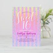 ピンク オレンジ パープル オンブレ ストライプ スイート16 バースデー 招待状 (スタンド正面)