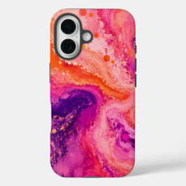 ピンク オレンジ パープル 大理石模様 iPhone 16ケース