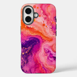 ピンク オレンジ パープル 大理石 ペイント スプラッシュ パターン iPhone 16ケース