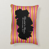 ピンク、オレンジ、フェイク金ゴールドメタリックストライプズ結婚の アクセントクッション (裏面(縦))