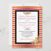 ピンク、オレンジ、フェイク金ゴールドメタリックストライプズ結婚の 招待状 (正面)