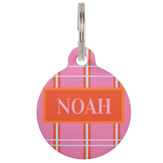 ピンク オレンジ ブルー ストライプ お名前入り ペット ID タグ