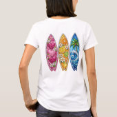ピンク オレンジ ブルー 宝石風 サマーサーフボード Tシャツ (裏面)