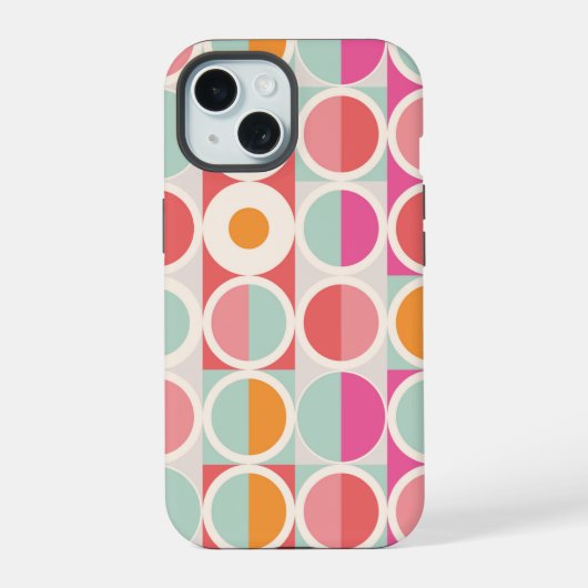 ピンク オレンジ ブルー 幾何学模様 iPhone 15ケース (裏面)