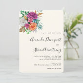 ピンク、オレンジ、ホワイトローズフローラブーケ結婚ス 招待状 (スタンド正面)