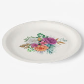 ピンク、オレンジ、ホワイトローズフローラブーケ ペーパープレート (アングル)