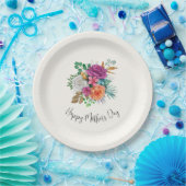 ピンク、オレンジ、ホワイトローズフローラブーケ ペーパープレート (パーティー)