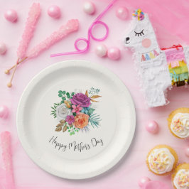 ピンク、オレンジ、ホワイトローズフローラブーケ ペーパープレート