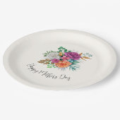 ピンク、オレンジ、ホワイトローズフローラブーケ ペーパープレート (アングル)