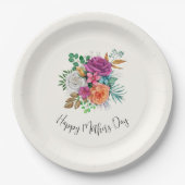 ピンク、オレンジ、ホワイトローズフローラブーケ ペーパープレート (正面)