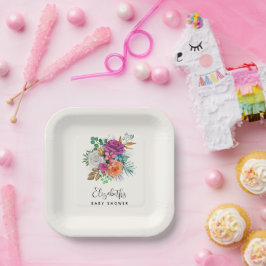 ピンク、オレンジ、ホワイトローズフローラブーケ ペーパープレート