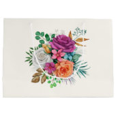 ピンク、オレンジ、ホワイトローズフローラブーケ ラージペーパーバッグ (裏面)