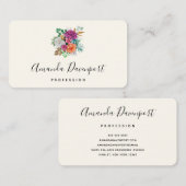 ピンク、オレンジ、ホワイトローズフローラブーケ 名刺 (正面/裏面)