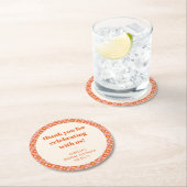 ピンク オレンジ ミッド センチュリー カスタム ブライダル シャワー サンクス ラウンドペーパーコースター (インサイチュ)
