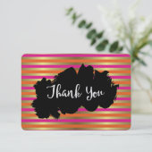ピンク、オレンジ、メタリックフェイク金ゴールドありストライプがとう サンキューカード (スタンド正面)