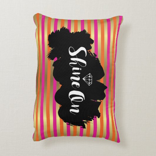 ピンク、オレンジ、メタリックフェイク金ゴールドに輝ストライプく アクセントクッション (裏面(縦))