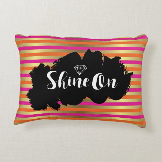 ピンク、オレンジ、メタリックフェイク金ゴールドに輝ストライプく アクセントクッション (裏面)