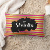 ピンク、オレンジ、メタリックフェイク金ゴールドに輝ストライプく ランバークッション (ブランケット)