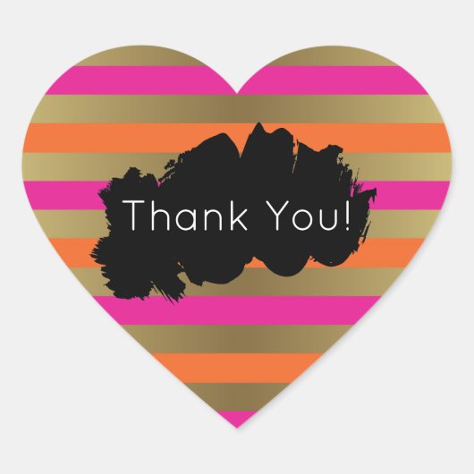ピンク、オレンジ、メタリックフェイク金ゴールドストライプの感謝してい ハートシール (正面)