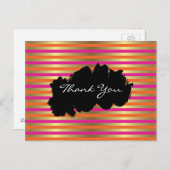 ピンク、オレンジ、メタリックフェイク金ゴールドストライプの感謝してい ポストカード (正面/裏面)