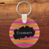 ピンク、オレンジ、メタリックフェイク金ゴールドストライプ キーホルダー (正面)