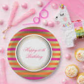 ピンク、オレンジ、メタリックフェイク金ゴールドストライプ ペーパープレート (パーティー)