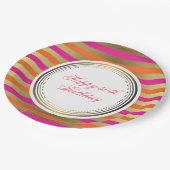 ピンク、オレンジ、メタリックフェイク金ゴールドストライプ ペーパープレート (アングル)