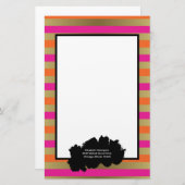 ピンク、オレンジ、メタリックフェイク金ゴールドストライプ 便箋 (正面/裏面)