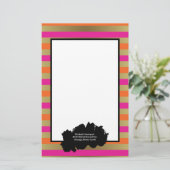 ピンク、オレンジ、メタリックフェイク金ゴールドストライプ 便箋 (スタンド正面)