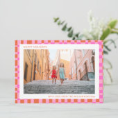 ピンク オレンジ ユニーク レトロ チェック柄 2枚の写真 シーズンカード (スタンド正面)