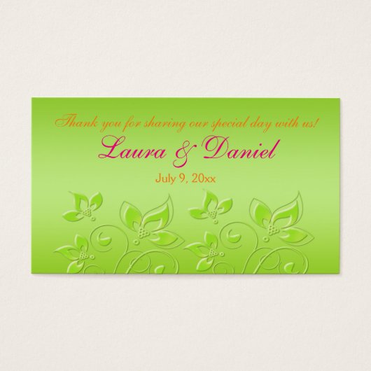 ピンク、オレンジ、ライムグリーンのフローラメッセージカード (正面)