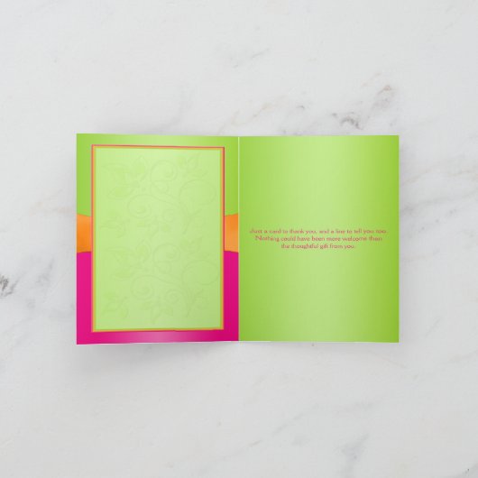 ピンク、オレンジ、ライムフローラありがとうノートカード サンキューカード (内部)