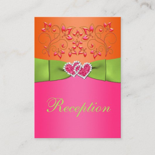 ピンク、オレンジ、ライムフローラ、ハートエンクロージャカード エンクロージャーカード (正面)